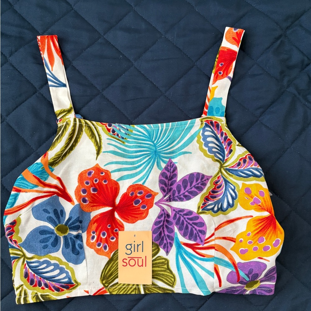 Colorful Floral Crop Style Tank Top-New